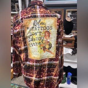 Angry Minnow flannel Plaid Shirt with Graphic Back Patch